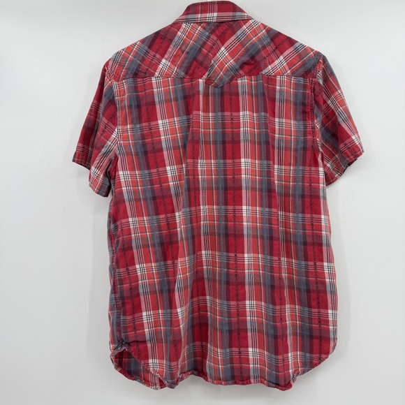 Lucky Brand Top Women XL Red Plaid Pearl Snap Button Up Short Sleeve Western - Picture 4 of 11